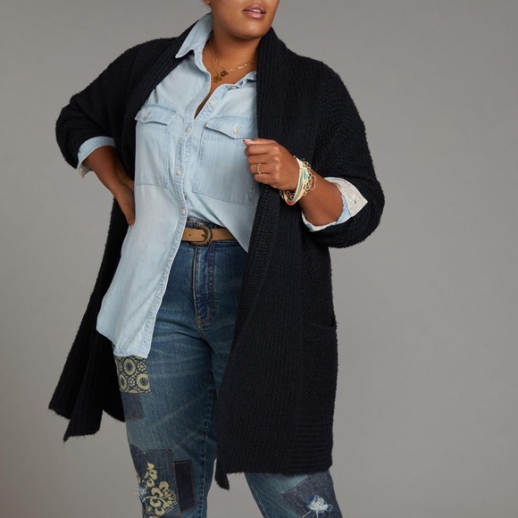 Anthropologie Pilcro Black Eyelash Open Chunky Knit Long Sleeve Cardigan - Picture 4 of 5